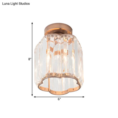 DecorBites™ DecorBites™ Contemporary Gold Canopy Semi Flush Light with Plum Blossom Shade and Clear Crystal Ceiling Flush Mount