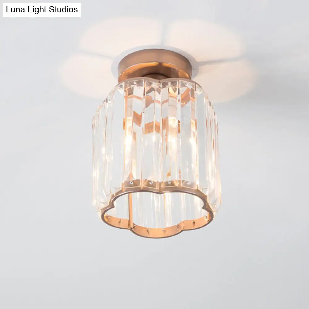 DecorBites™ DecorBites™ Contemporary Gold Canopy Semi Flush Light with Plum Blossom Shade and Clear Crystal Ceiling Flush Mount