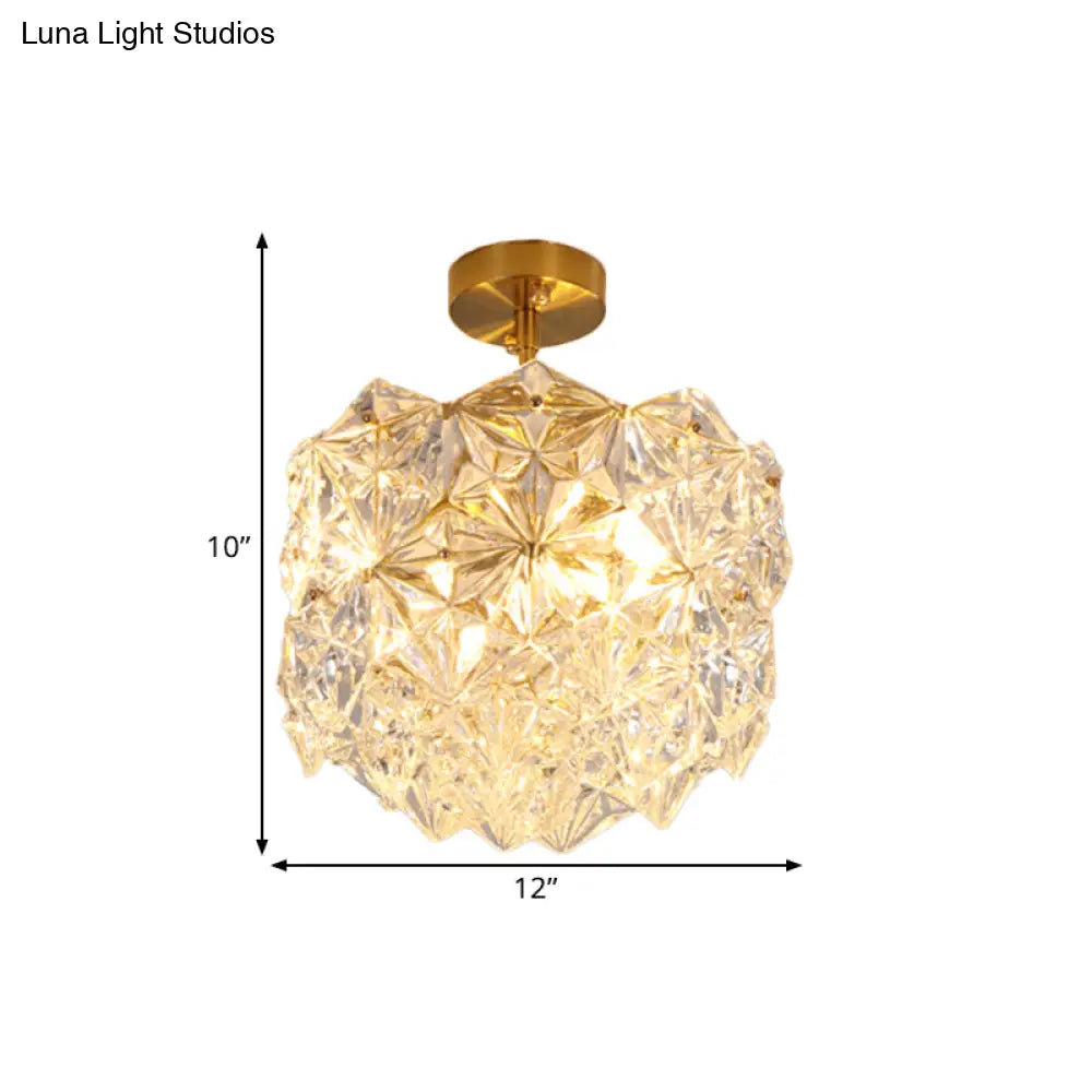 DecorBites™ DecorBites™ Contemporary Gold Canopy Semi Flush Mount Light with Hexagon-Shape Crystals & 3 Bulbs