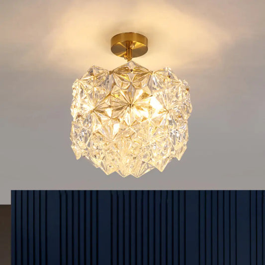 DecorBites™ DecorBites™ Contemporary Gold Canopy Semi Flush Mount Light with Hexagon-Shape Crystals & 3 Bulbs