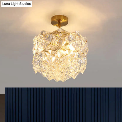 DecorBites™ DecorBites™ Contemporary Gold Canopy Semi Flush Mount Light with Hexagon-Shape Crystals & 3 Bulbs