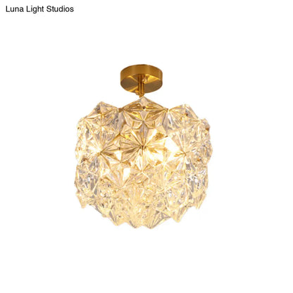 DecorBites™ DecorBites™ Contemporary Gold Canopy Semi Flush Mount Light with Hexagon-Shape Crystals & 3 Bulbs