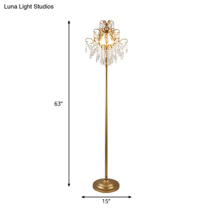 Contemporary Gold Cascading Floor Light - Crystal 1-Head Standing Lamp for Parlor