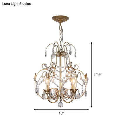 Contemporary Gold Chandelier featuring Clear Crystal Beads - 3 Bulb Lantern Suspended Lighting Fixture