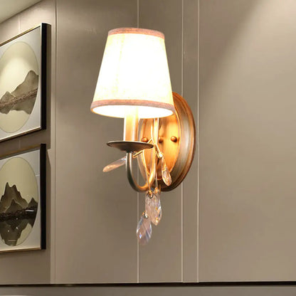 DecorBites™ DecorBites™ Contemporary Gold Cone Wall Sconce with Crystal Drop and Fabric Shade
