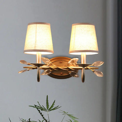 DecorBites™ DecorBites™ Contemporary Gold Cone Wall Sconce with Crystal Drop and Fabric Shade