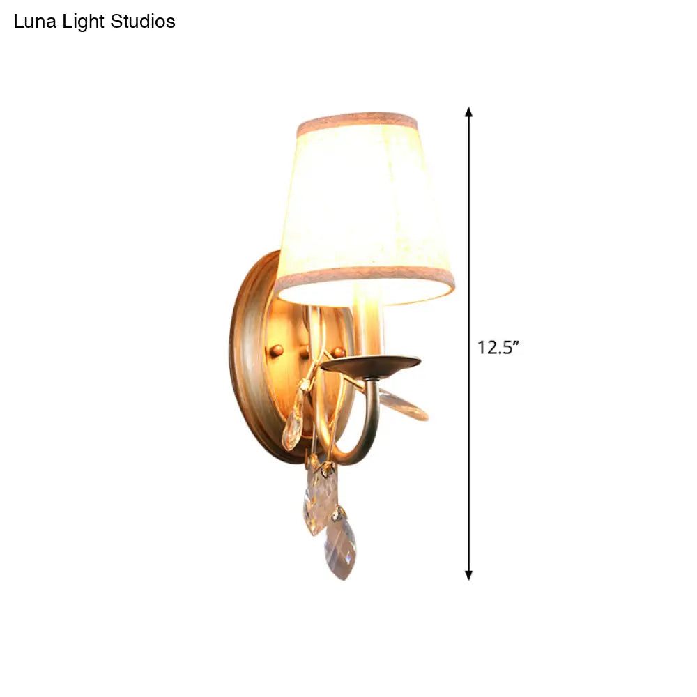 DecorBites™ DecorBites™ Contemporary Gold Cone Wall Sconce with Crystal Drop and Fabric Shade
