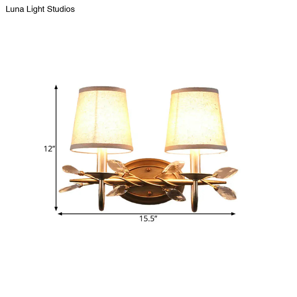 DecorBites™ DecorBites™ Contemporary Gold Cone Wall Sconce with Crystal Drop and Fabric Shade