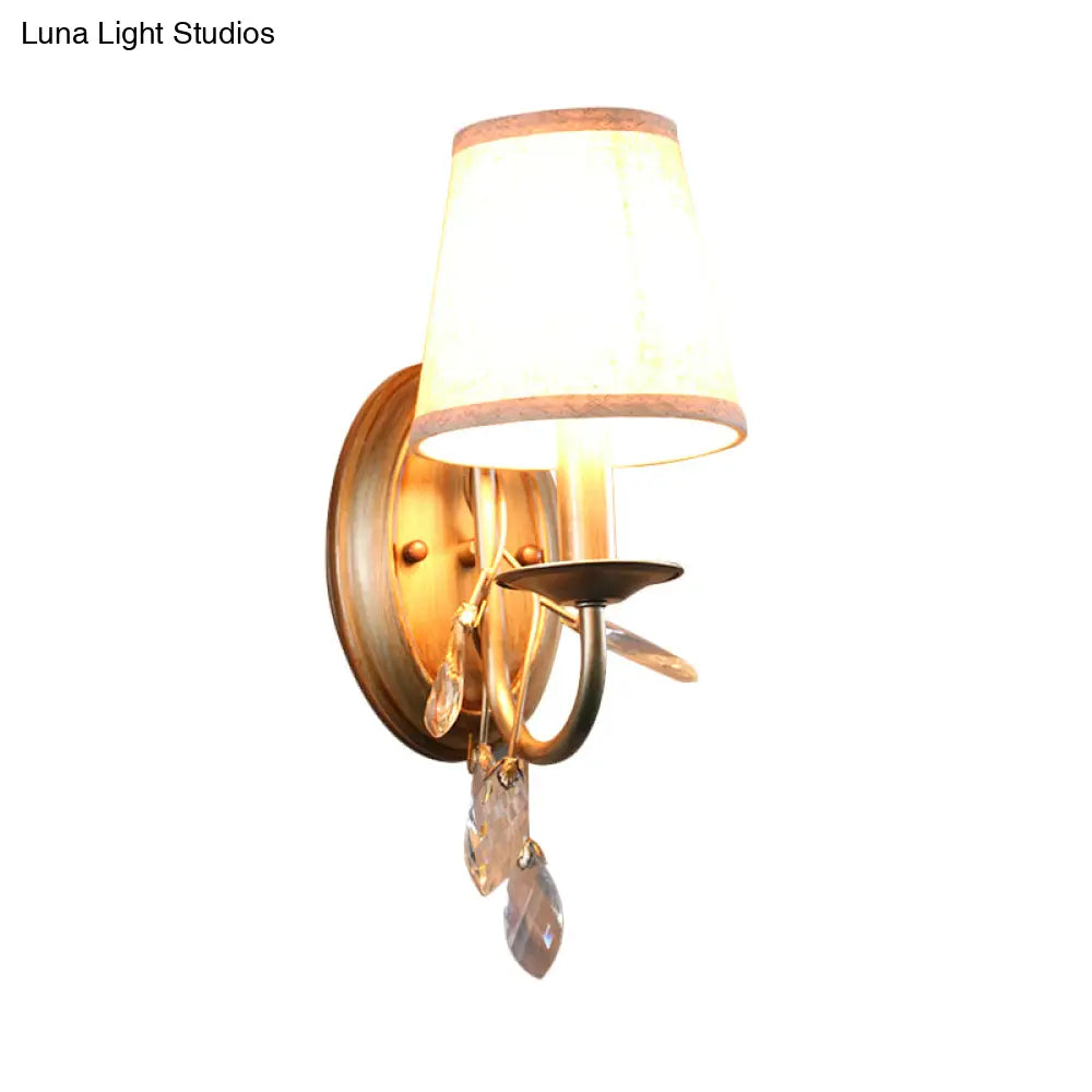 DecorBites™ DecorBites™ Contemporary Gold Cone Wall Sconce with Crystal Drop and Fabric Shade