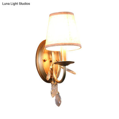 DecorBites™ DecorBites™ Contemporary Gold Cone Wall Sconce with Crystal Drop and Fabric Shade