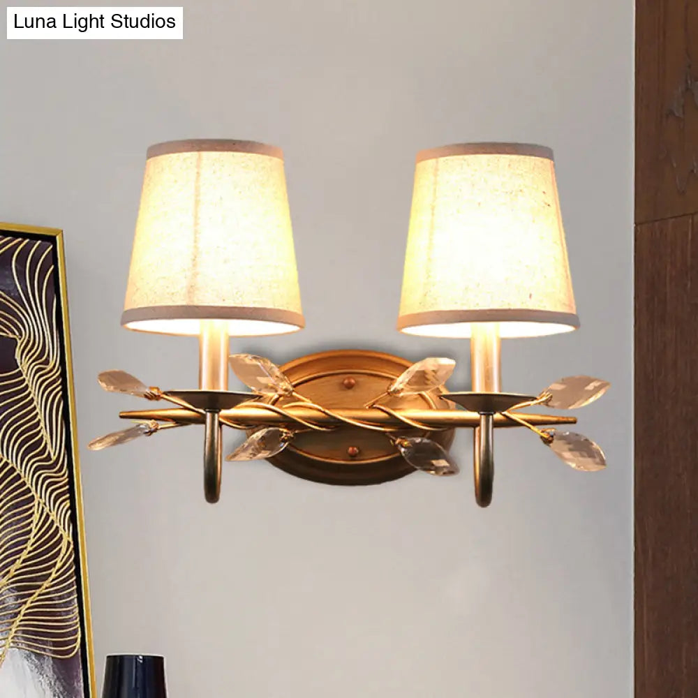 DecorBites™ DecorBites™ Contemporary Gold Cone Wall Sconce with Crystal Drop and Fabric Shade