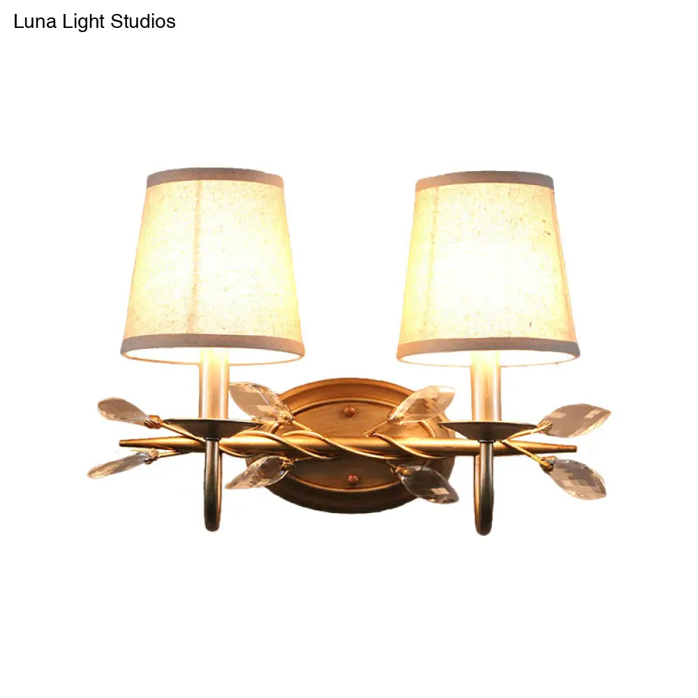 DecorBites™ DecorBites™ Contemporary Gold Cone Wall Sconce with Crystal Drop and Fabric Shade