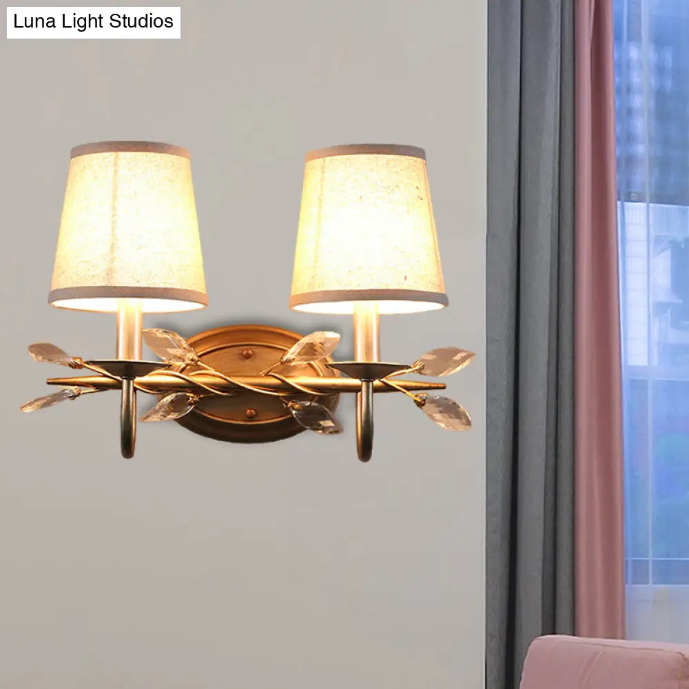 DecorBites™ DecorBites™ Contemporary Gold Cone Wall Sconce with Crystal Drop and Fabric Shade