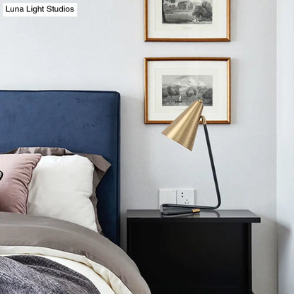 Contemporary Gold Conical Table Lamp - Modern Metallic Single-Bulb Nightstand Light for Living Room