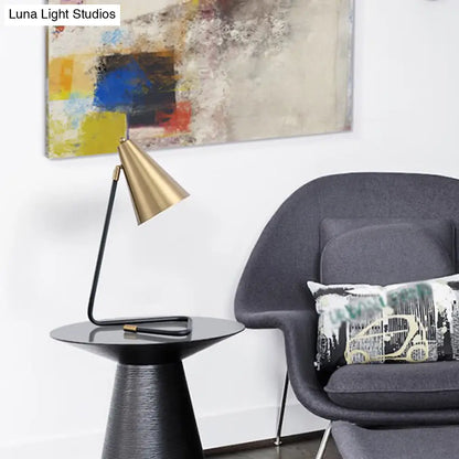Contemporary Gold Conical Table Lamp - Modern Metallic Single-Bulb Nightstand Light for Living Room