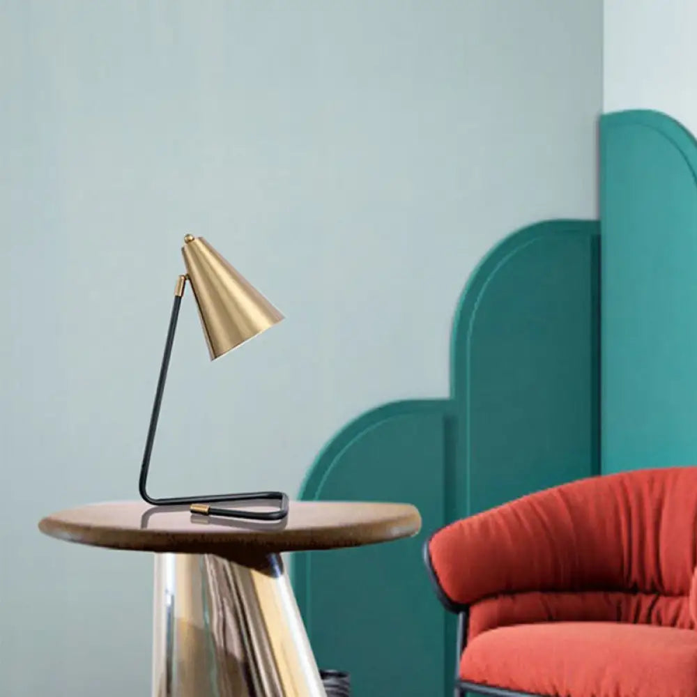 Contemporary Gold Conical Table Lamp - Modern Metallic Single-Bulb Nightstand Light for Living Room