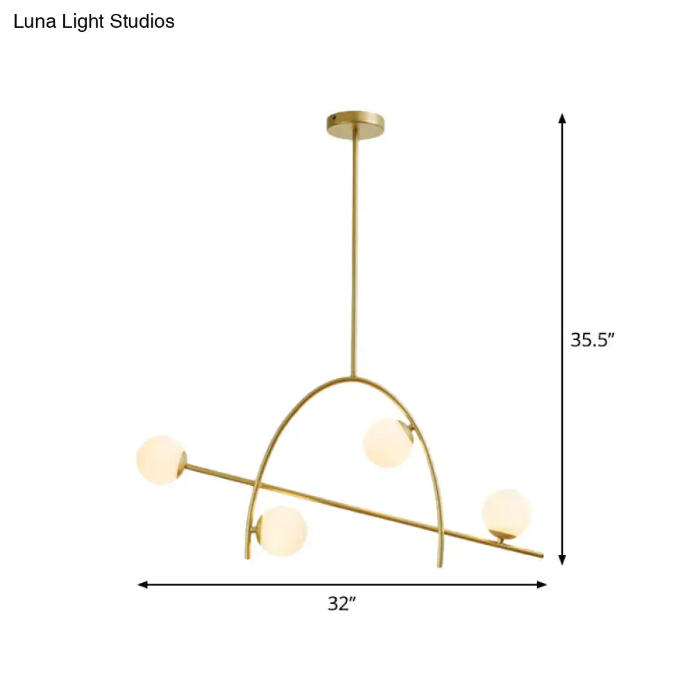 Decorbites contemporary chandelier lamp with five cream glass shade globes and warm white gold-toned frame