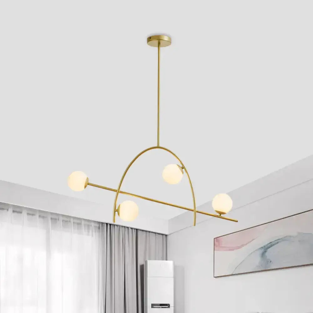 Decorbites contemporary chandelier lamp with five gold-toned arms and cream glass shade providing warm white light