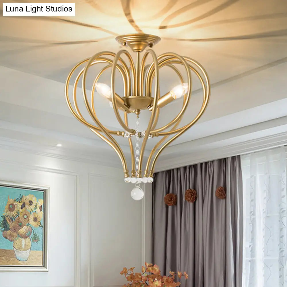 Lámpara de techo semiempotrada DecorBites™ Contemporary Gold Crown - Crystal Drop, 3 luces