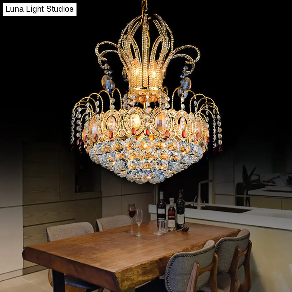 Lámpara de araña contemporánea con bola de cristal dorado y múltiples luces para comedor, 16"/19.5" de ancho