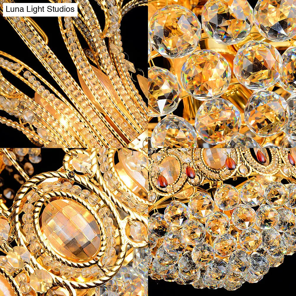 Lámpara de araña contemporánea con bola de cristal dorado y múltiples luces para comedor, 16"/19.5" de ancho