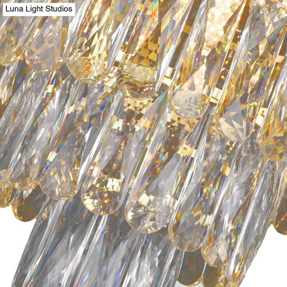 Lámpara de araña contemporánea de cristal dorado - Lámpara de techo colgante de 7 luces (4 niveles)