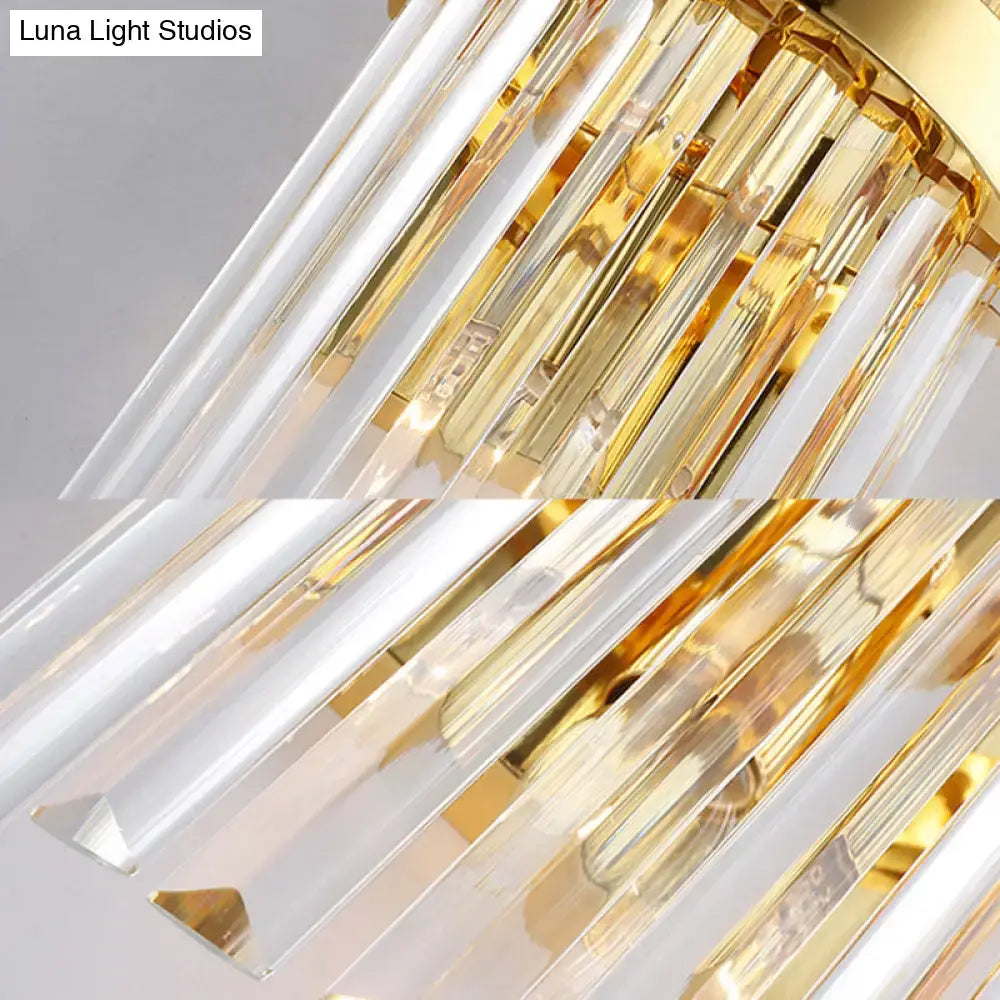 Contemporary gold crystal cylinder design wall lamp with clear and amber glass prisms suitable for 110v-120v and 220v-240v