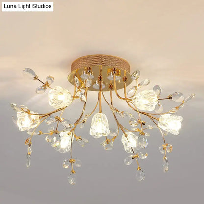 DecorBites™ DecorBites™ Contemporary Gold Crystal Flush Mount Lamp - 7-Head Bedroom Lighting