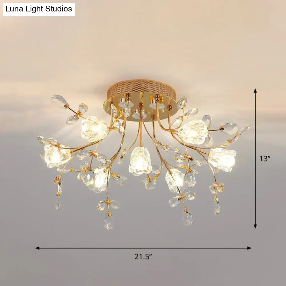 DecorBites™ DecorBites™ Contemporary Gold Crystal Flush Mount Lamp - 7-Head Bedroom Lighting