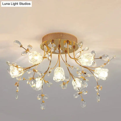 DecorBites™ DecorBites™ Contemporary Gold Crystal Flush Mount Lamp - 7-Head Bedroom Lighting