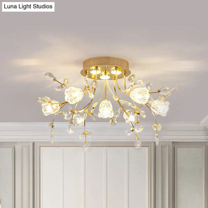 DecorBites™ DecorBites™ Contemporary Gold Crystal Flush Mount Lamp - 7-Head Bedroom Lighting