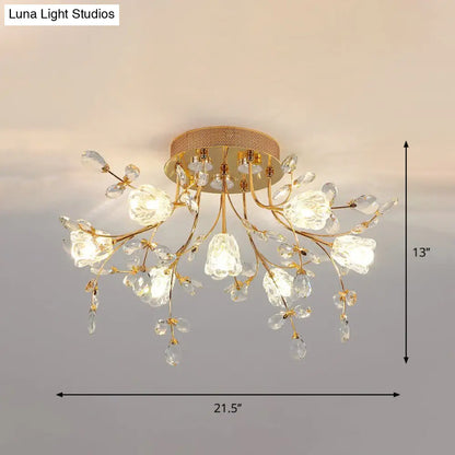 DecorBites™ DecorBites™ Contemporary Gold Crystal Flush Mount Lamp - 7-Head Bedroom Lighting