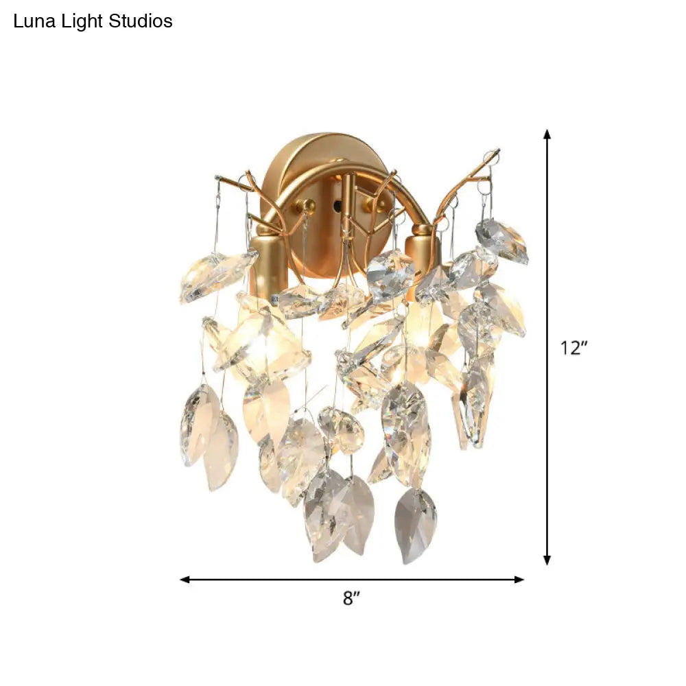 DecorBites™ DecorBites™ Contemporary Gold Crystal Leaf Wall Lamp with 2 Bulbs - Wall Mounted Lighting for Living Room