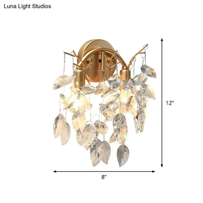 DecorBites™ DecorBites™ Contemporary Gold Crystal Leaf Wall Lamp with 2 Bulbs - Wall Mounted Lighting for Living Room