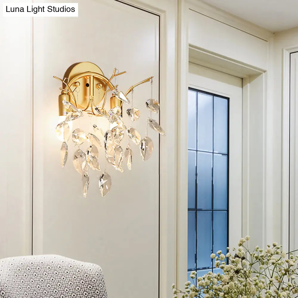 DecorBites™ DecorBites™ Contemporary Gold Crystal Leaf Wall Lamp with 2 Bulbs - Wall Mounted Lighting for Living Room