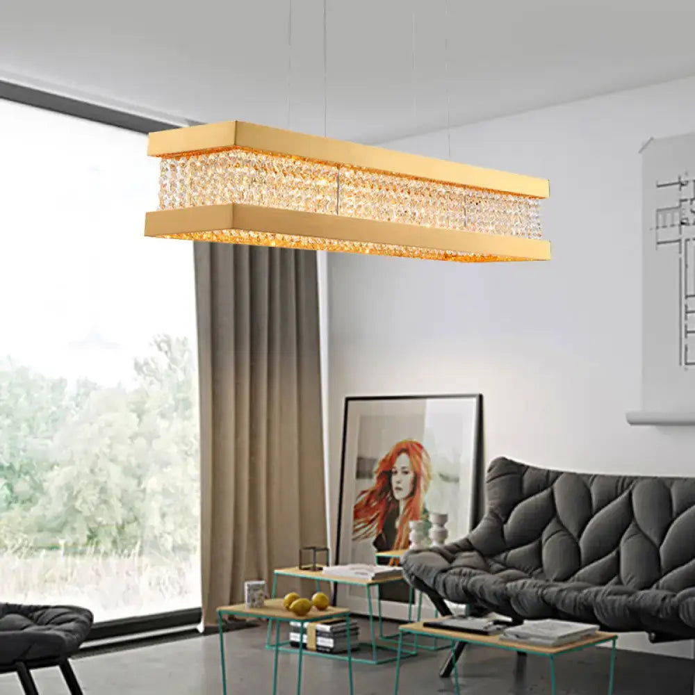 Gold rectangular decorbites™ contemporary crystal led island light with embedded beads for living room bulb base 220v-240v