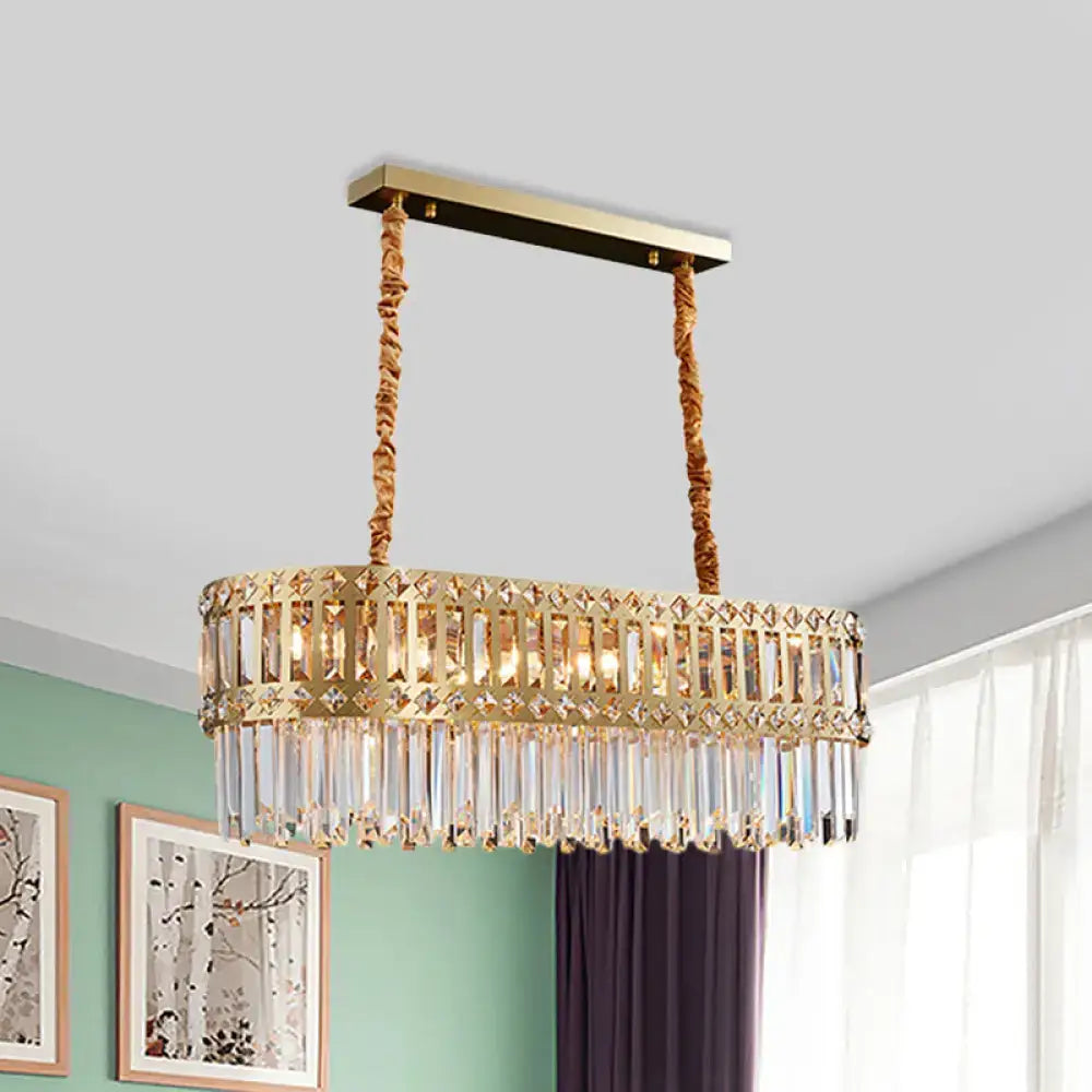 Contemporary gold crystal pendant light fixture with braided rope suspension for dining area light fixture use