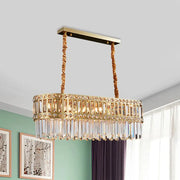 Contemporary gold crystal pendant light fixture with braided rope suspension for dining area light fixture use