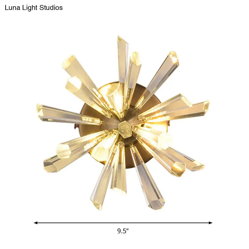 Contemporary gold crystal sputnik wall sconce with faceted radiating arms inches tall and standard bulb base