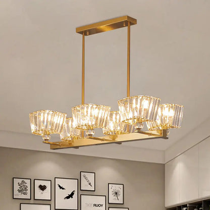 Lámpara de isla trapezoidal contemporánea DecorBites™ de cristal dorado con 6 bombillas - Lámpara colgante para comedor
