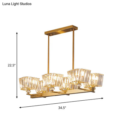 Lámpara de isla trapezoidal contemporánea DecorBites™ de cristal dorado con 6 bombillas - Lámpara colgante para comedor