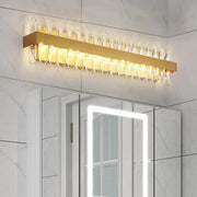 Contemporary gold wall lamp with clear crystal accents and warm led lighting fixture width 110v-120v bathroom use