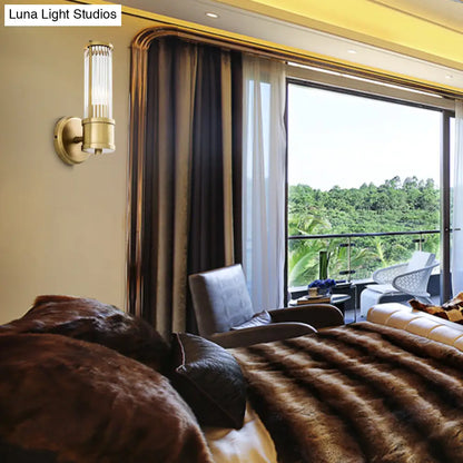 Aplique de pared DecorBites™ de cristal dorado contemporáneo para sala de estar - Diseño cilíndrico de 1/2 bombilla