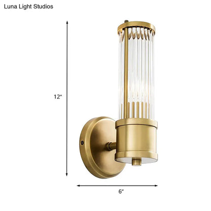 Aplique de pared DecorBites™ de cristal dorado contemporáneo para sala de estar - Diseño cilíndrico de 1/2 bombilla