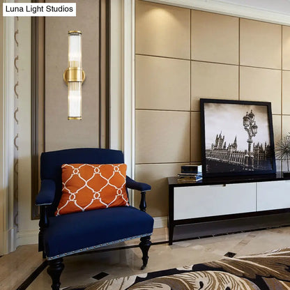 Aplique de pared DecorBites™ de cristal dorado contemporáneo para sala de estar - Diseño cilíndrico de 1/2 bombilla