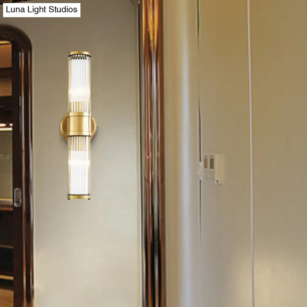 Aplique de pared DecorBites™ de cristal dorado contemporáneo para sala de estar - Diseño cilíndrico de 1/2 bombilla