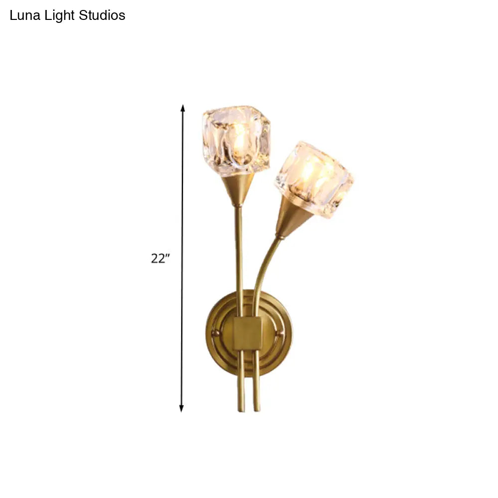 Aplique de pared DecorBites™ estilo cubo dorado contemporáneo con iluminación LED de cristal transparente: perfecto para la sala de estar