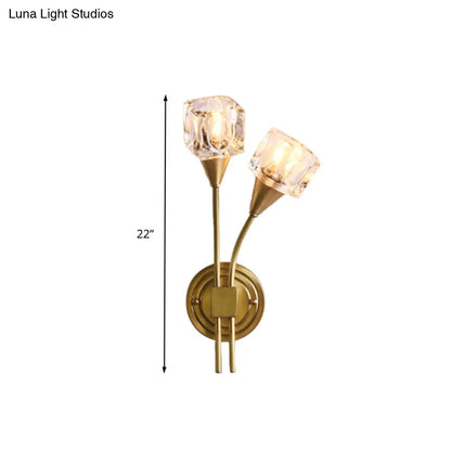 Aplique de pared DecorBites™ estilo cubo dorado contemporáneo con iluminación LED de cristal transparente: perfecto para la sala de estar