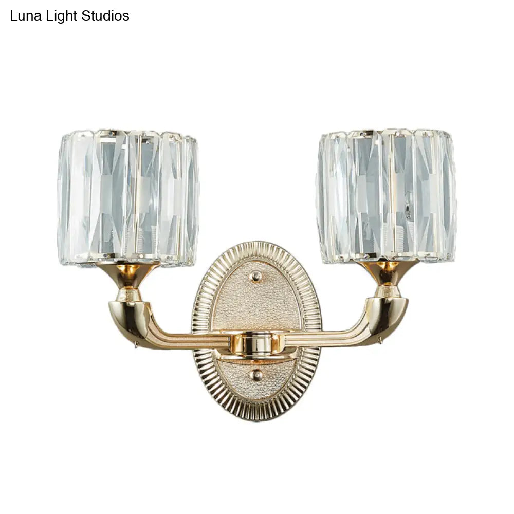 Lámpara de pared cilíndrica dorada contemporánea DecorBites™ con cristal - Corte biselado, diseño de media cabeza - Elegante lámpara de pared para sala de estar