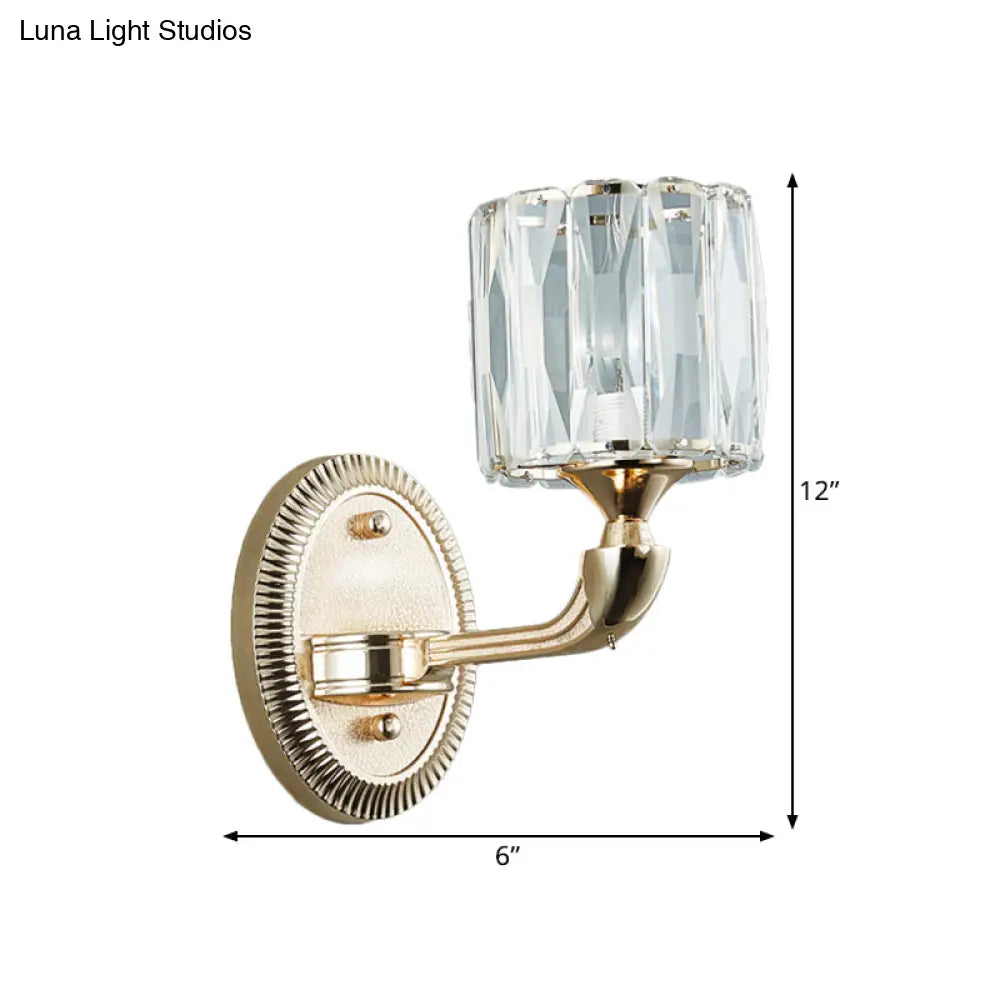 Lámpara de pared cilíndrica dorada contemporánea DecorBites™ con cristal - Corte biselado, diseño de media cabeza - Elegante lámpara de pared para sala de estar